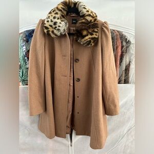 ASOS Swing Coat with Removable Faux Fur Leopard Collar Size 6